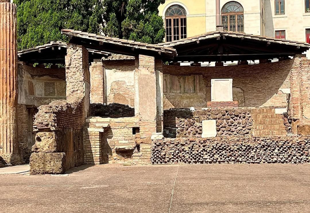 Ancient pavement and temple remains at Largo Argentina