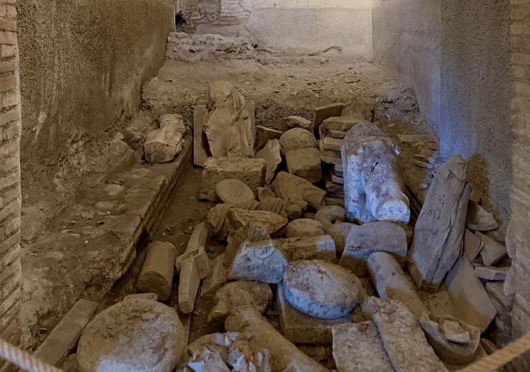 Ancient structures in the Emporium archaeological site at Testaccio