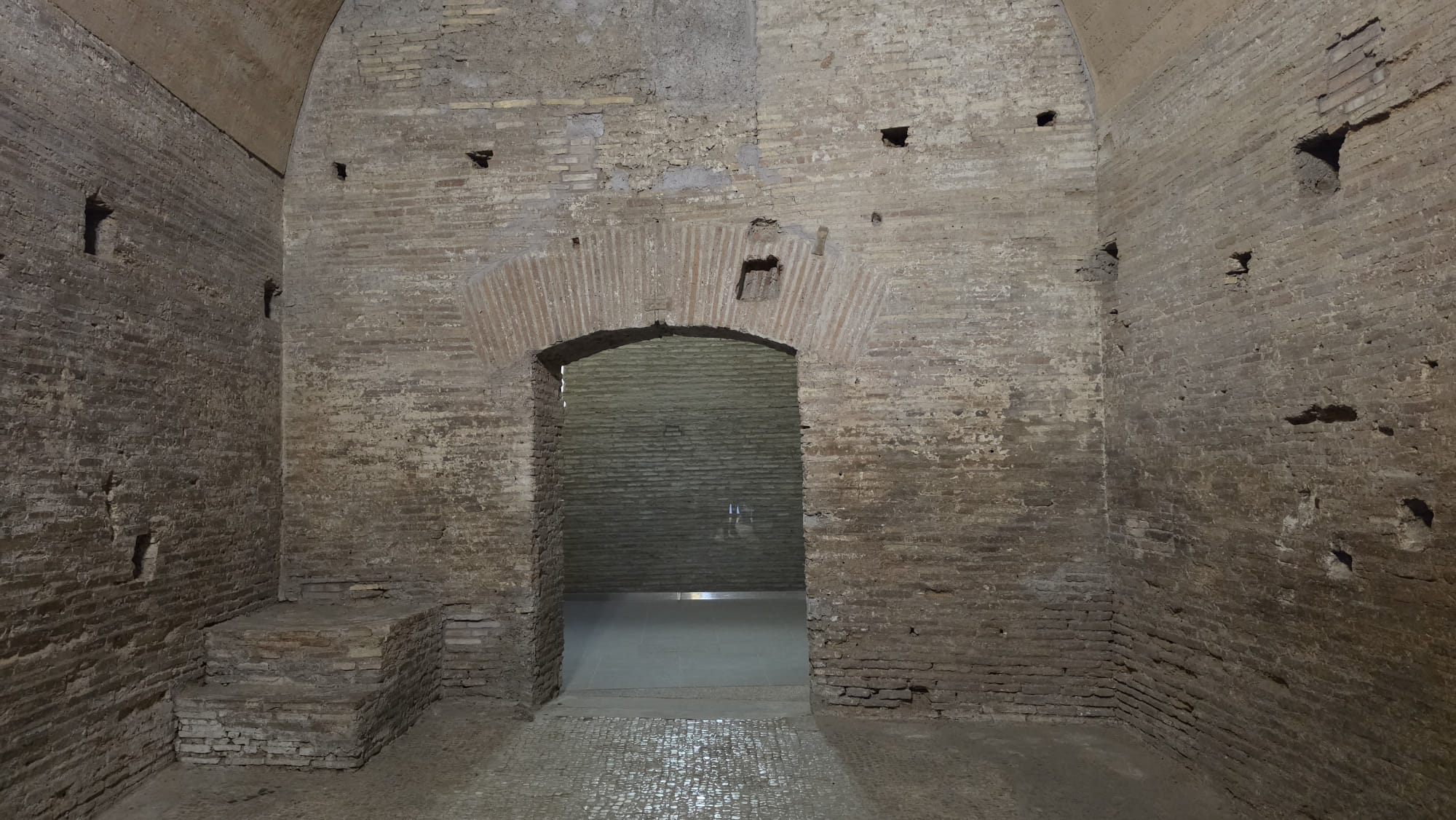Roman brick architecture inside the Roman Houses of the Caelian Hill in Rome