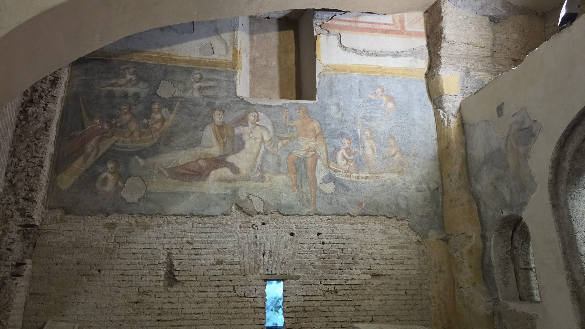 Ancient painted decoration inside the Roman Houses of the Caelian Hill
