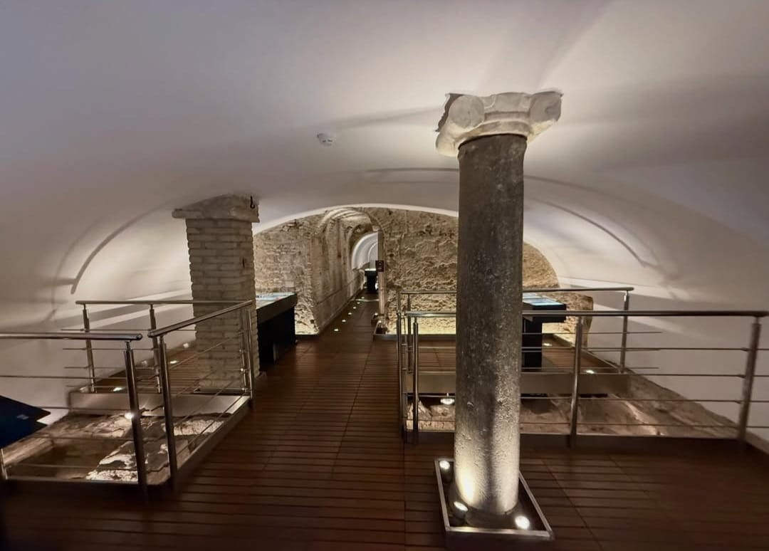 Historic structures inside the lower spaces of San Bartolomeo all'Isola